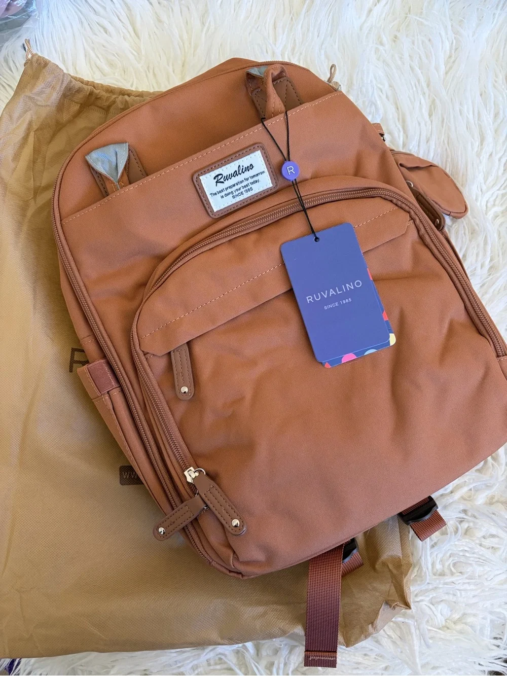 NWT - Ruvalino Brown Baby Diaper Backpack - Spacious Mom & Dad Bag - Polyester